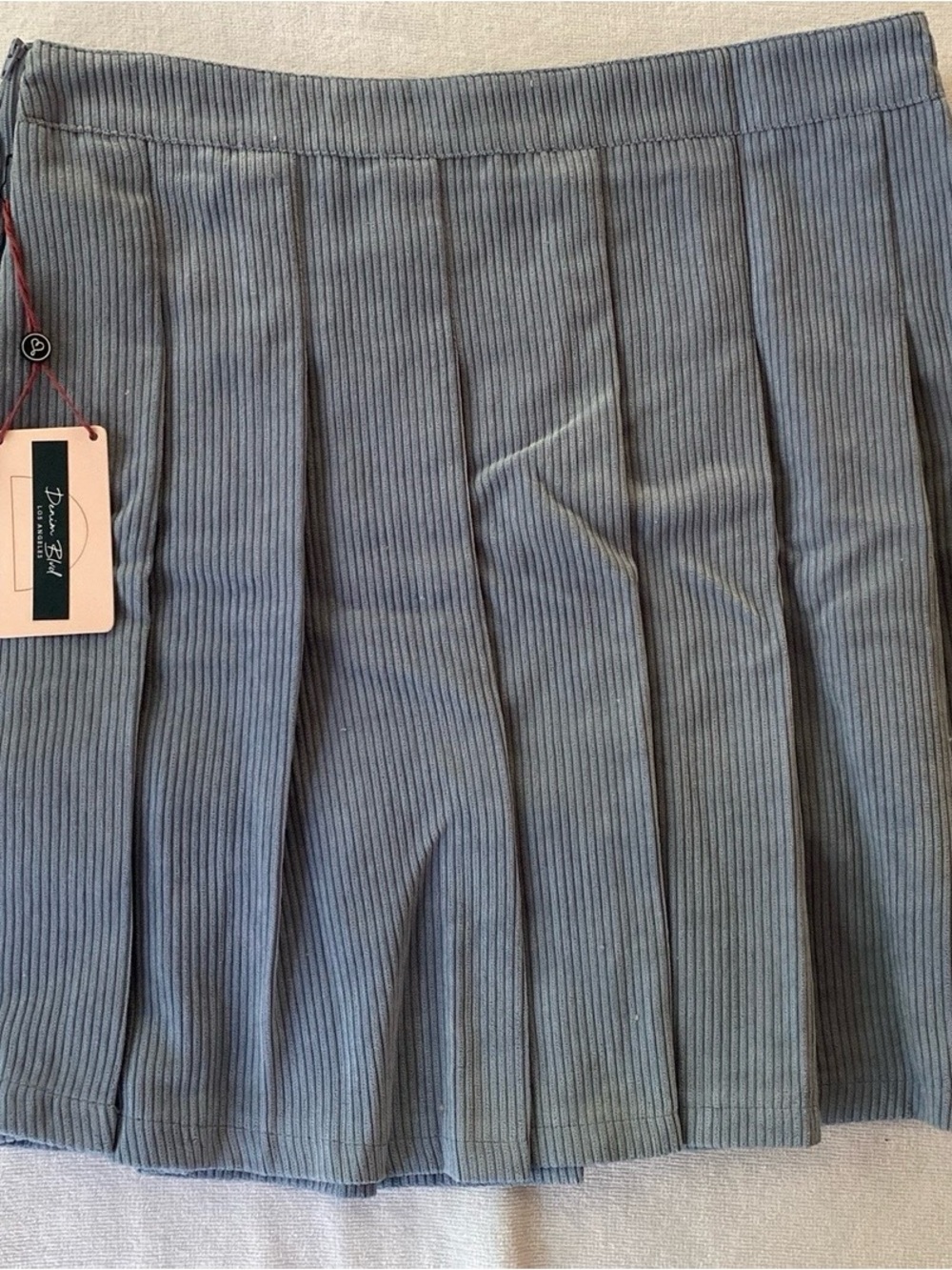 Dana Buchman Ribbed Pleated Mini Skirt in Steel Blue